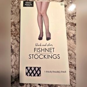 NEW Ladies Black and Silver Fishnet Stockings